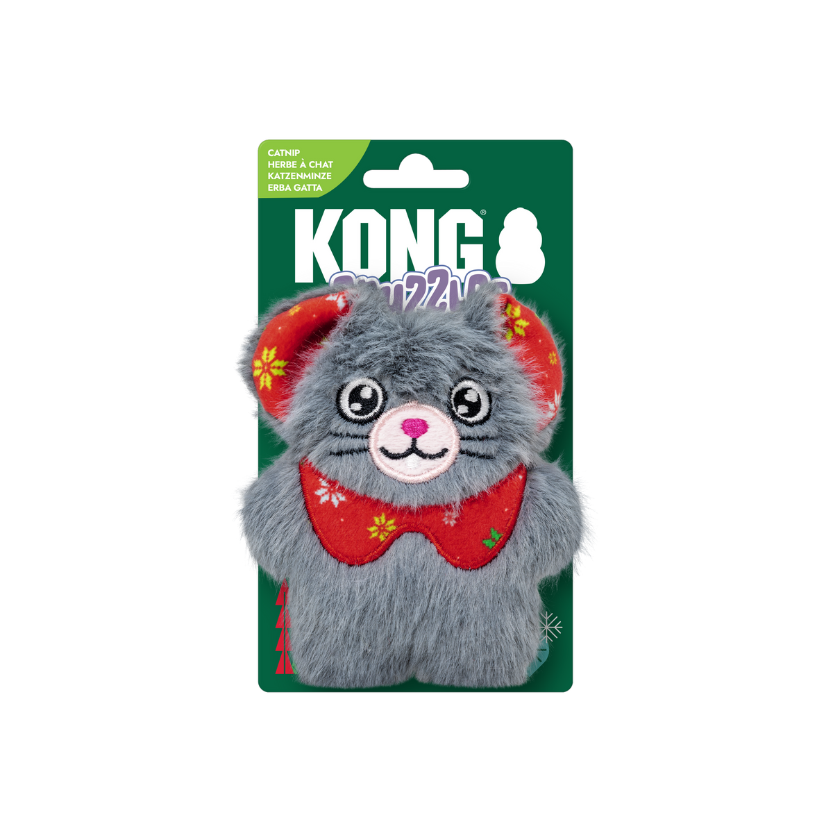 KONG Holiday Cat Snuzzles Mouse Grey - Christmas Catnip Plush Cat Toy - Share Happy Outfits