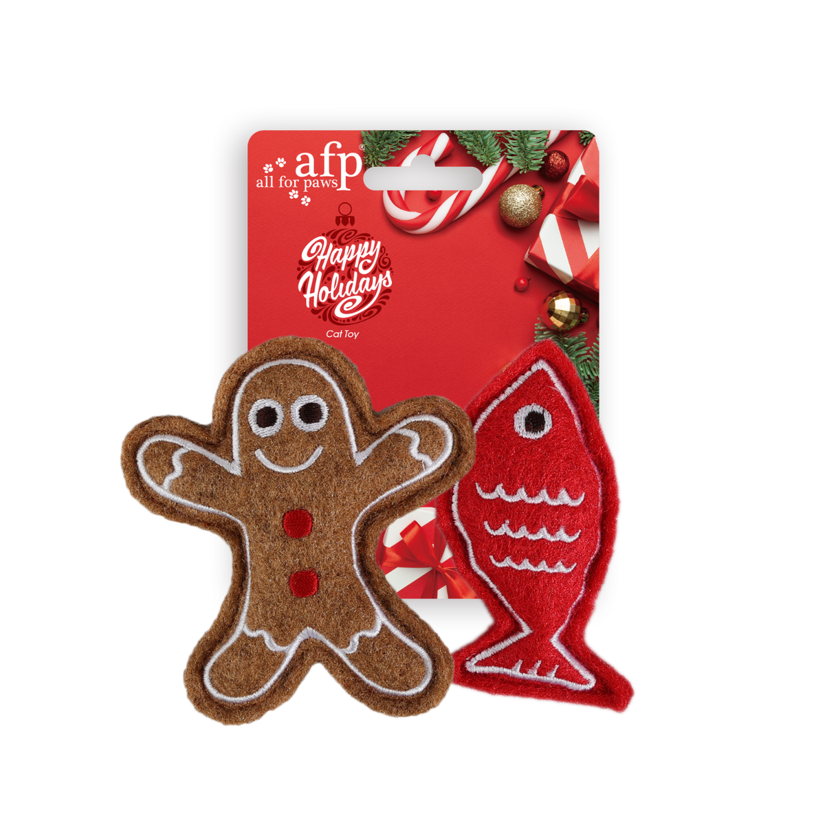 Happy Holiday Gingerbread Man & Fish - 2-Piece Christmas Catnip Toy Set - Share Happy Outfits