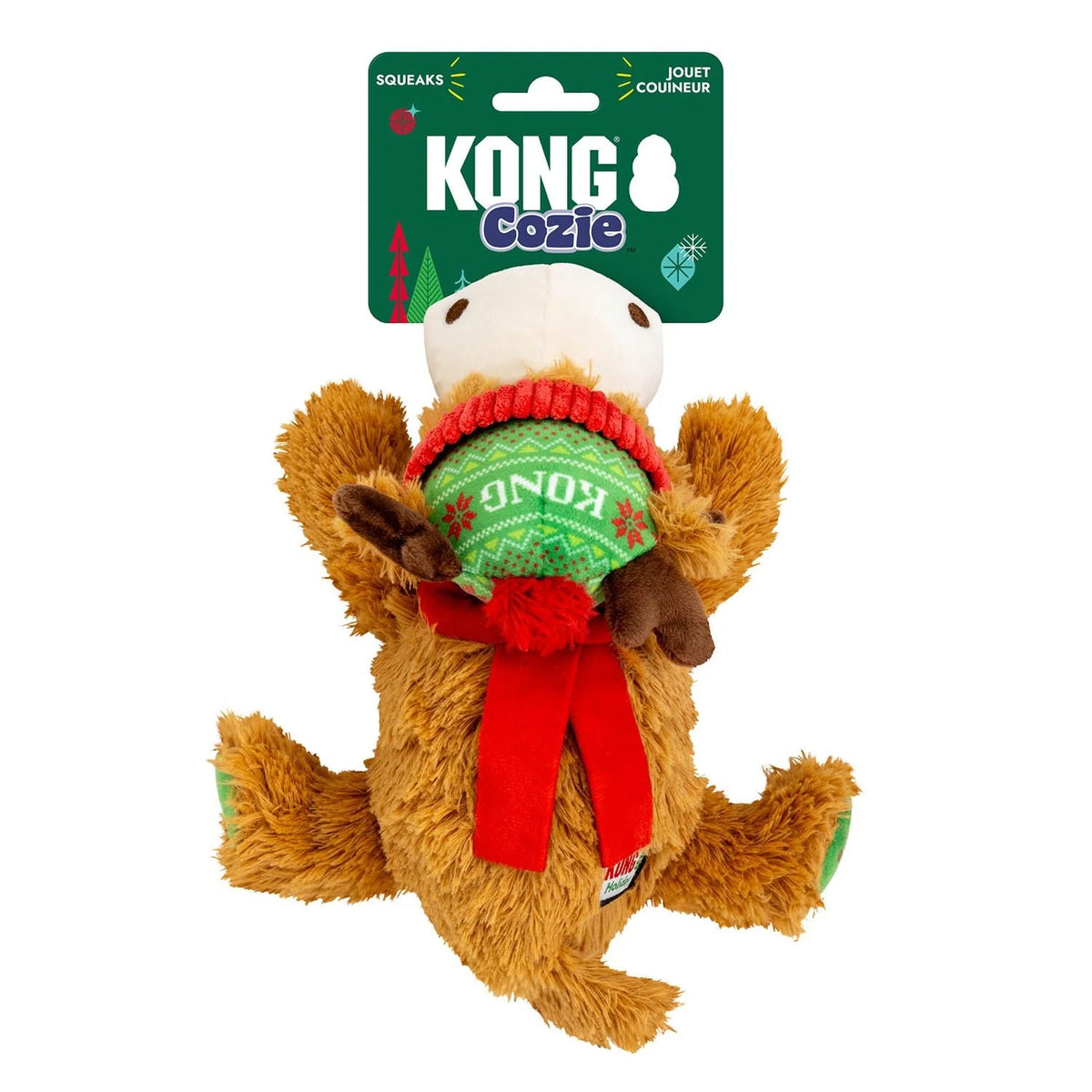 KONG Holiday Cozie Reindeer - Christmas Plush Squeaky Dog Toy - Share Happy Outfits