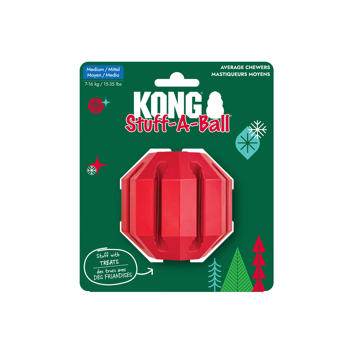 KONG Holiday Stuff-A-Ball Medium - Christmas Rubber Treat-Dispensing Dog Toy - Share Happy Outfits