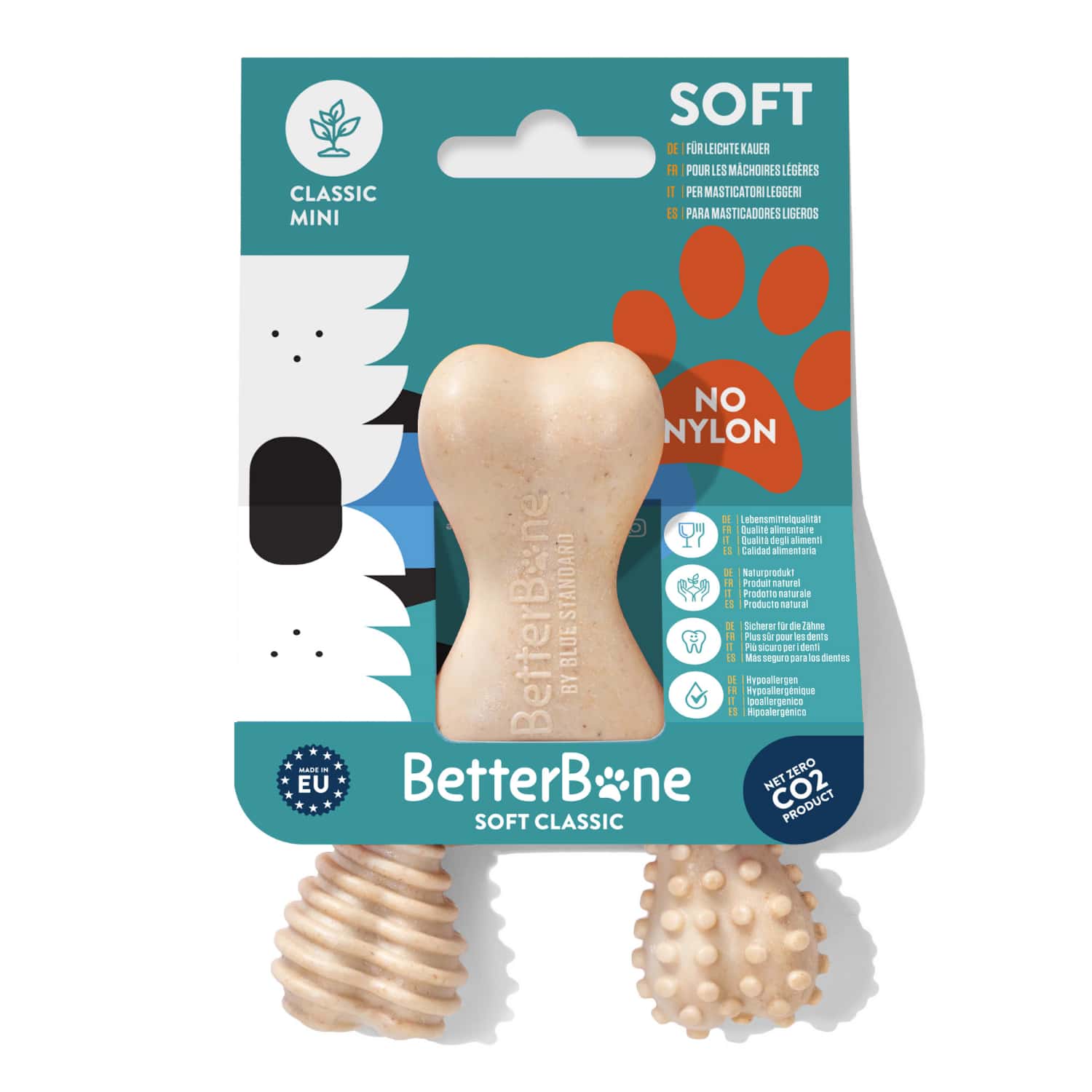 BetterBone soft dog chew toy with packaging on a white background