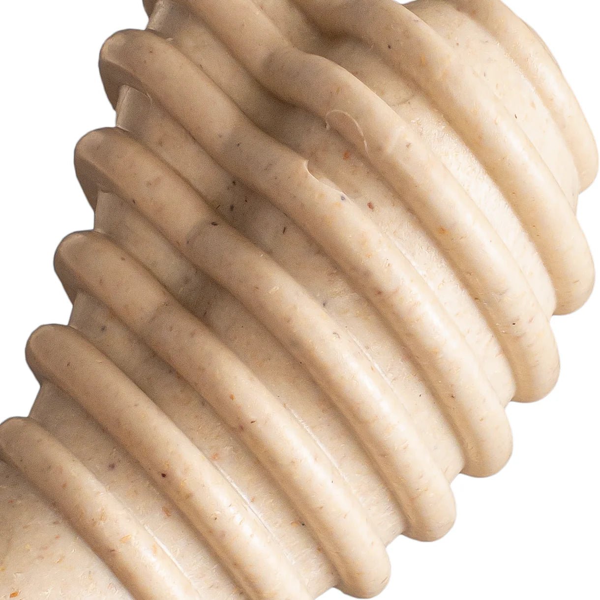 Close-up of a beige textured BetterBone dog chew toy on a white background