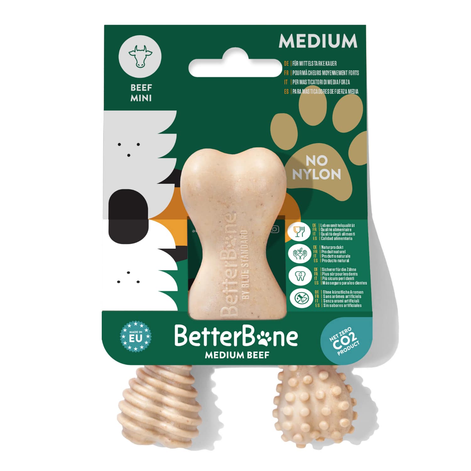 BetterBone dog chew toy packaging with a green background