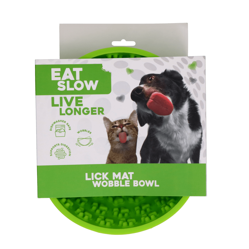 Green pet product packaging with a dog and cat on a white background