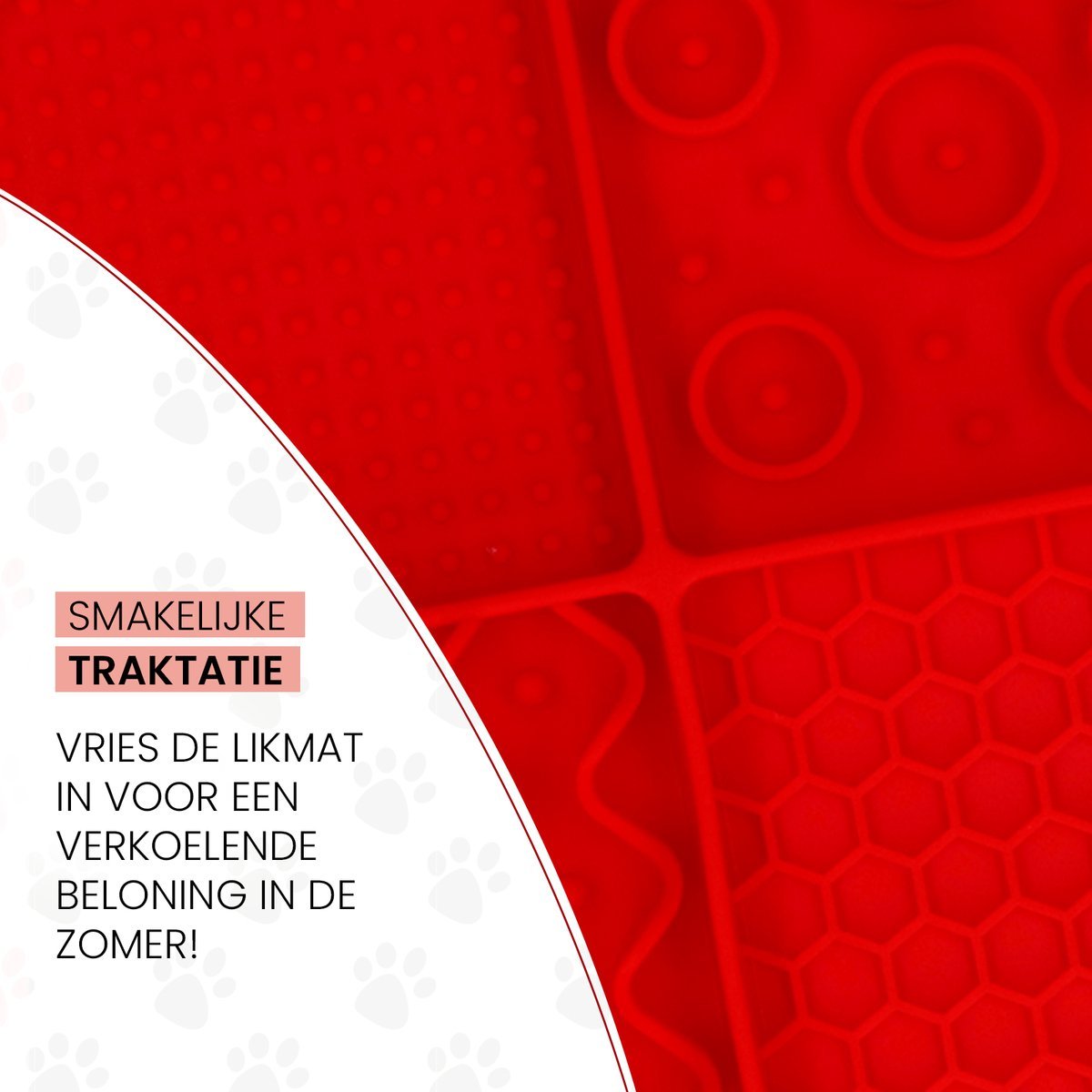 Red honeycomb mold with text on a white background