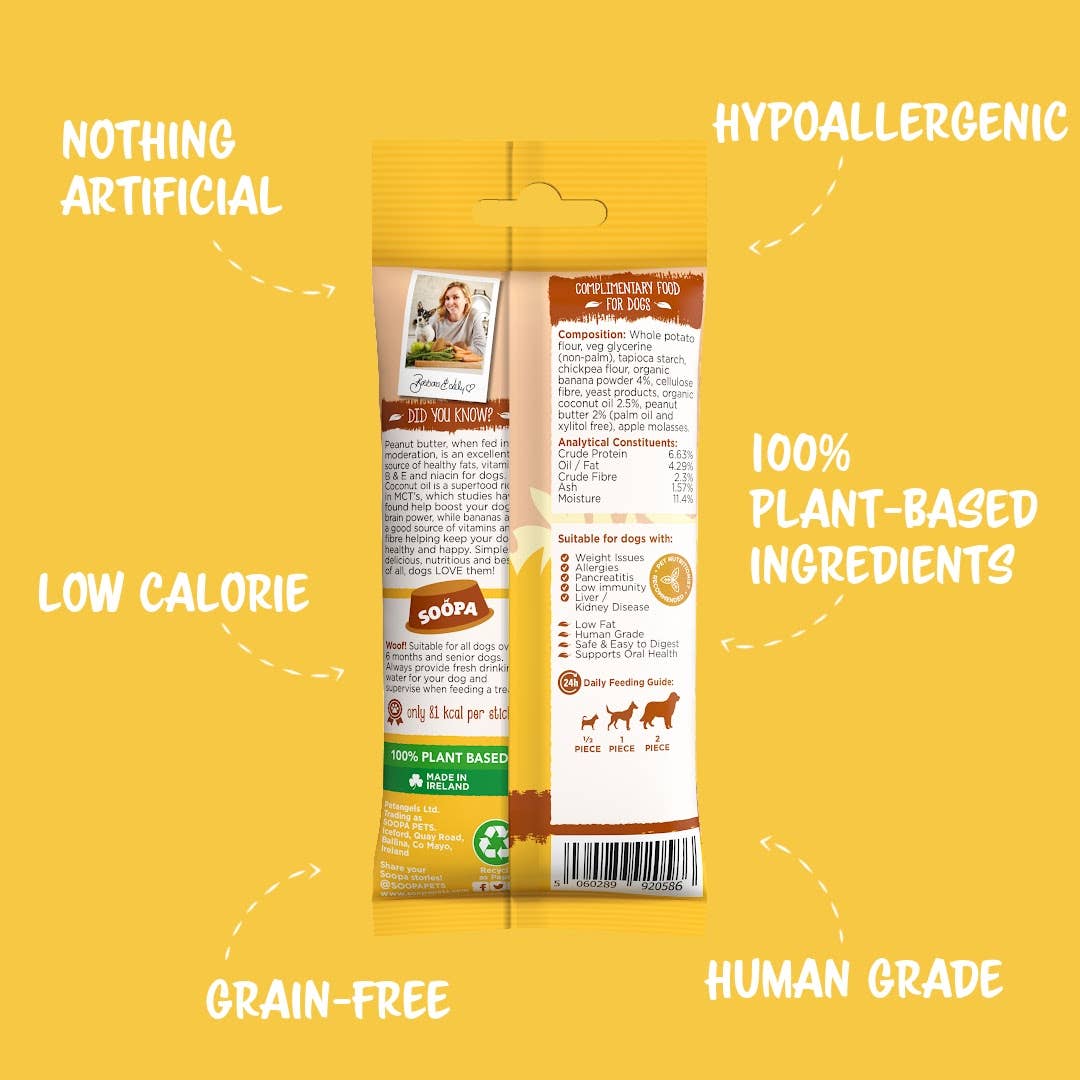 Natural Vegan Dog Dental Sticks - Banana & Peanut Butter - Share Happy Outfits