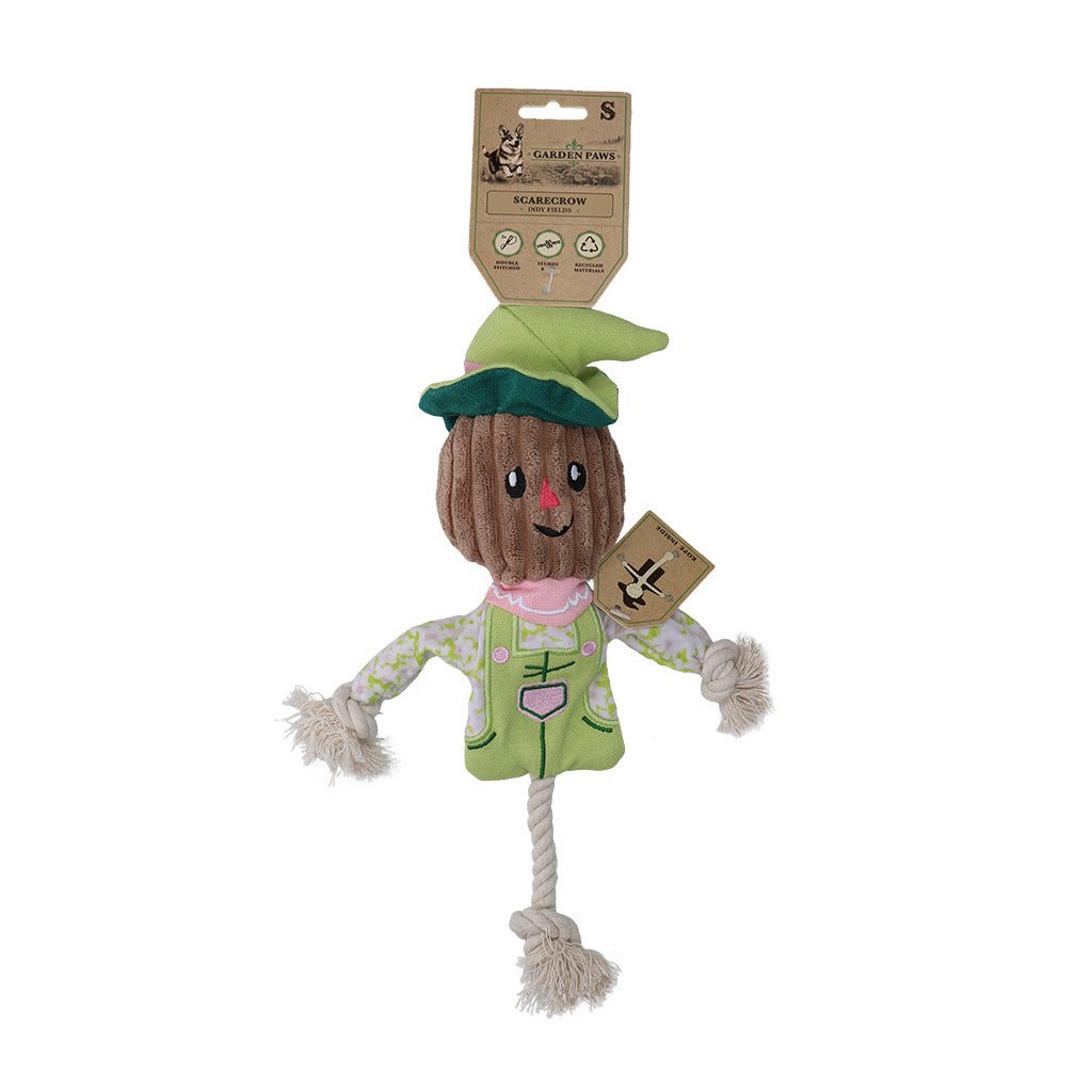Scarecrow-shaped toy with a rope, on a white background