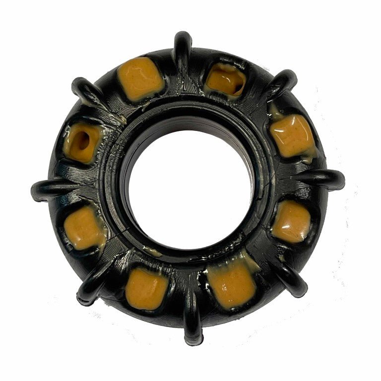 Mechanical component with black and yellow parts on a white background