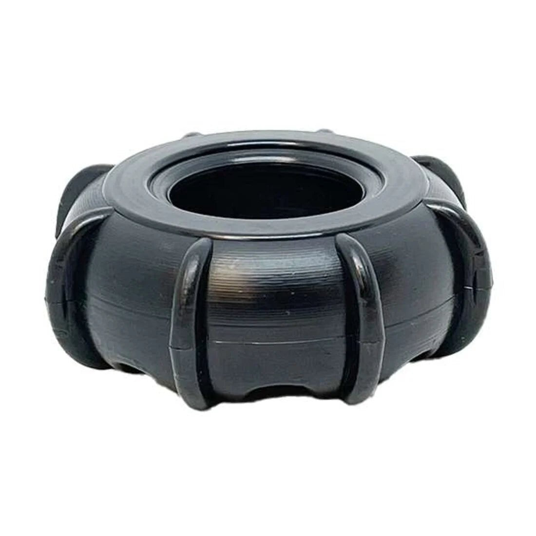 Black mechanical component on a white background
