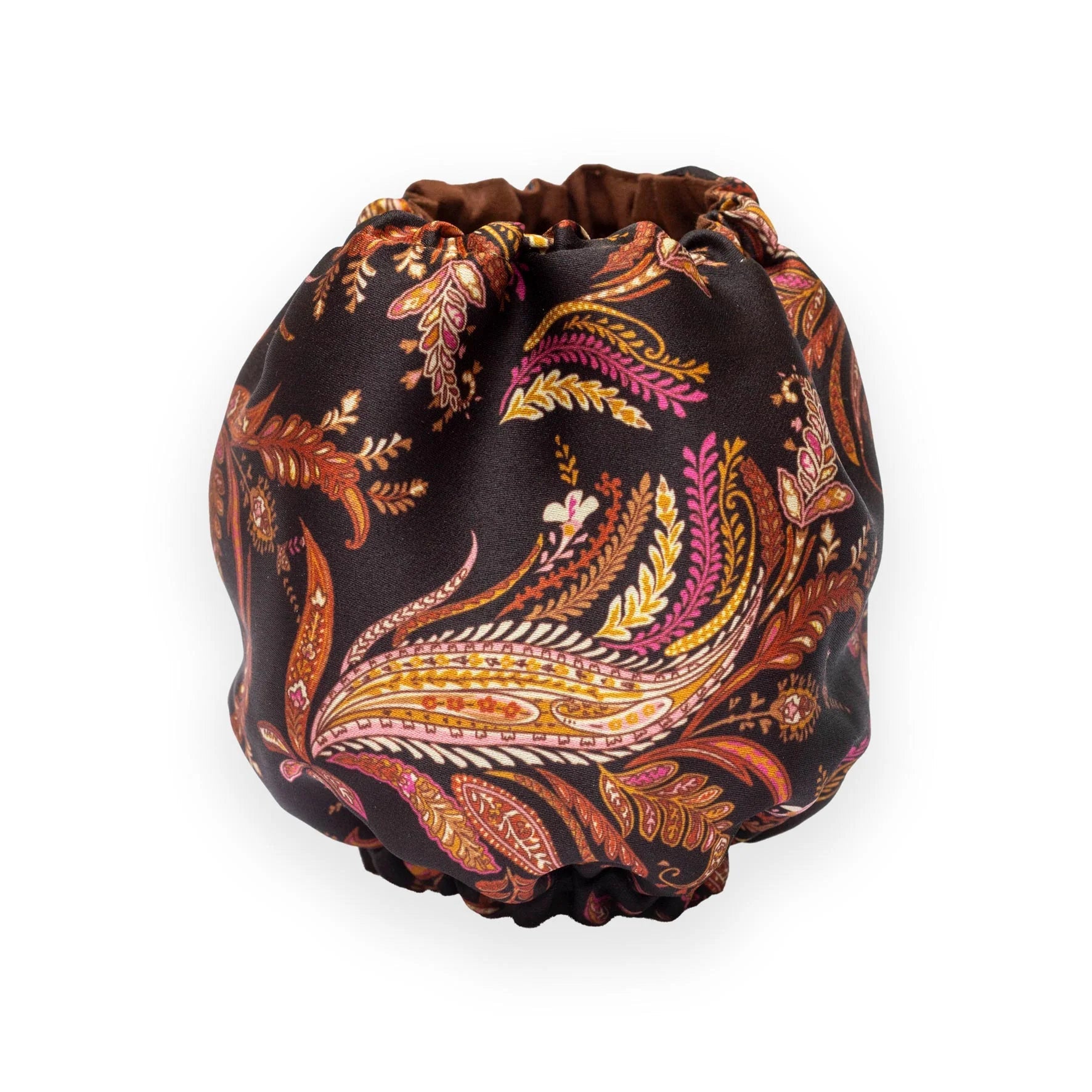 Drawstring bag with paisley pattern on a white background