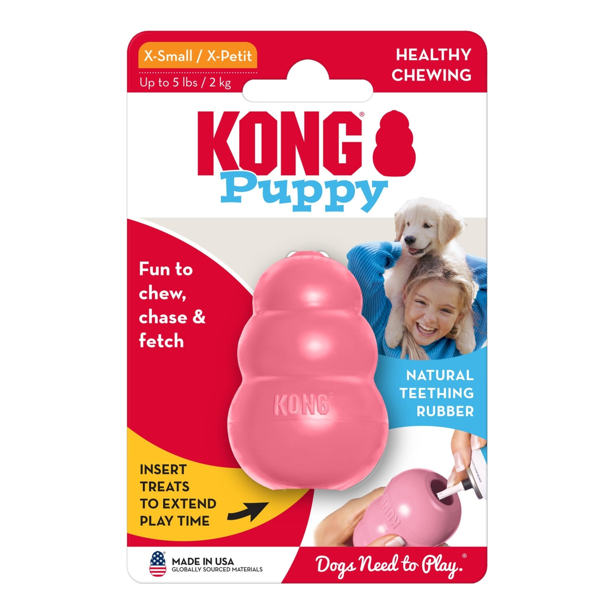 KONG Puppy dog toy packaging with pink toy and text on a white background