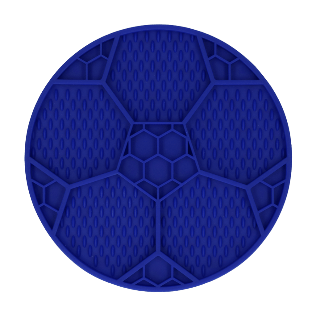 Blue circular mat with honeycomb pattern on a transparent background
