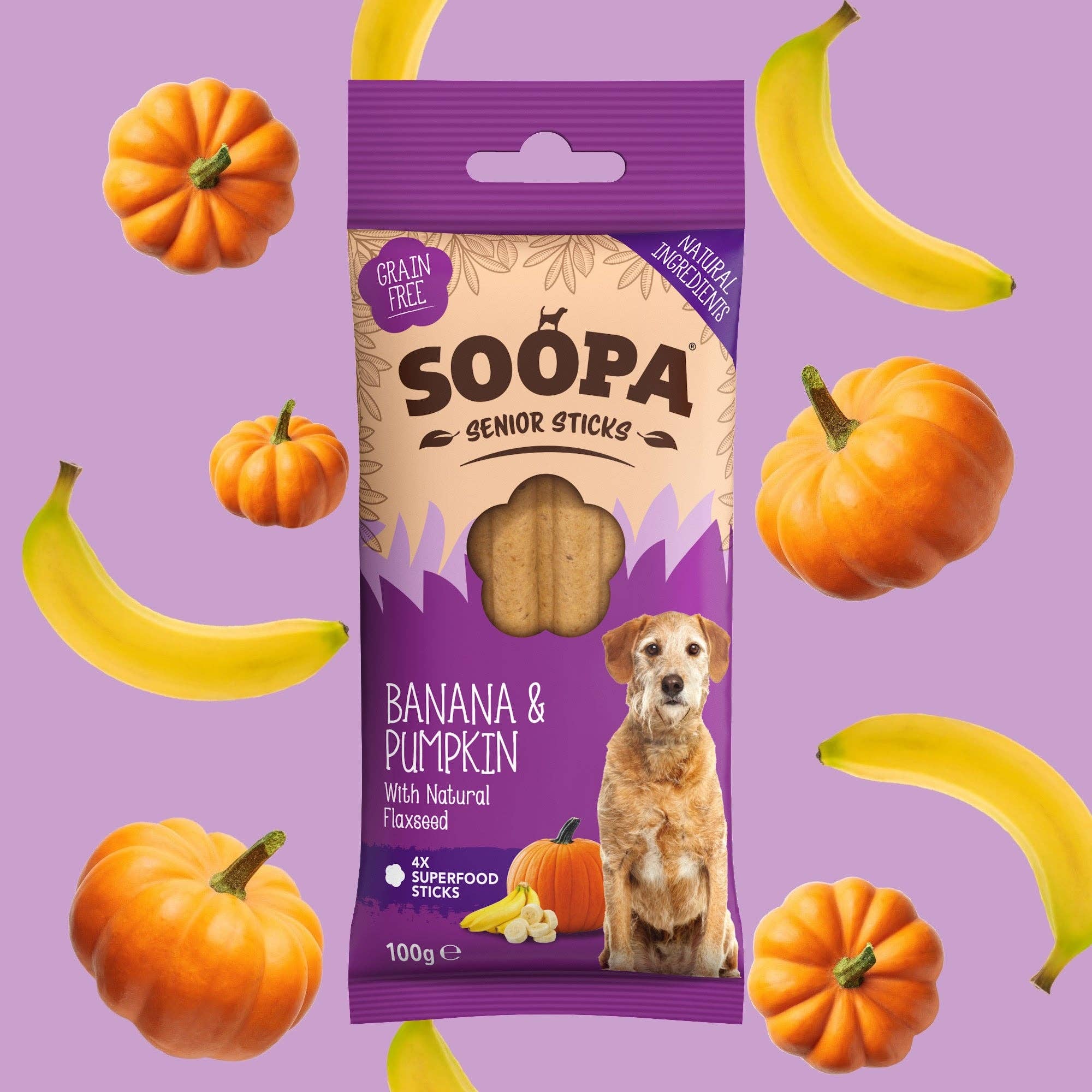 Natuurlijke Vegan Gebitssticks voor Senior Honden - Banaan, Pompoen & Lijnzaad - Deel Happy Outfits