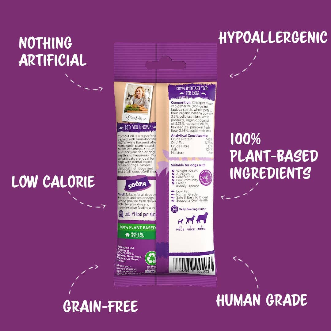 Natuurlijke Vegan Gebitssticks voor Senior Honden - Banaan, Pompoen & Lijnzaad - Deel Happy Outfits