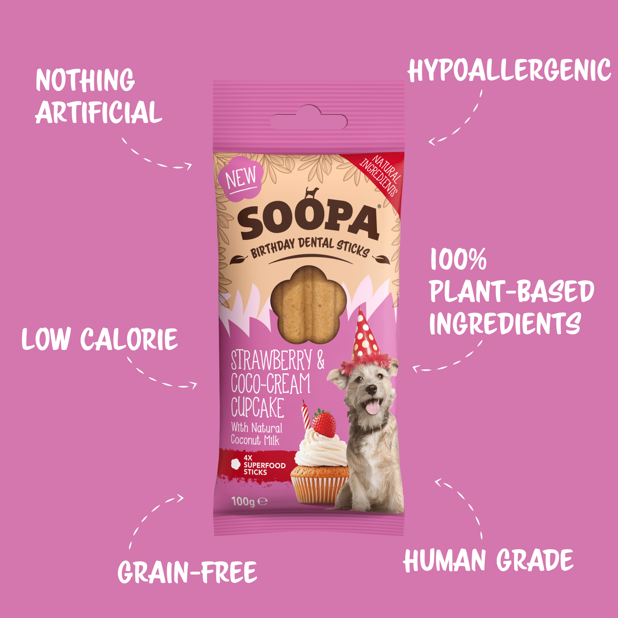 Natural Vegan Dog Dental Treat - Strawberry & Coco-Cream Cupcake Sticks - Share Happy Outfits