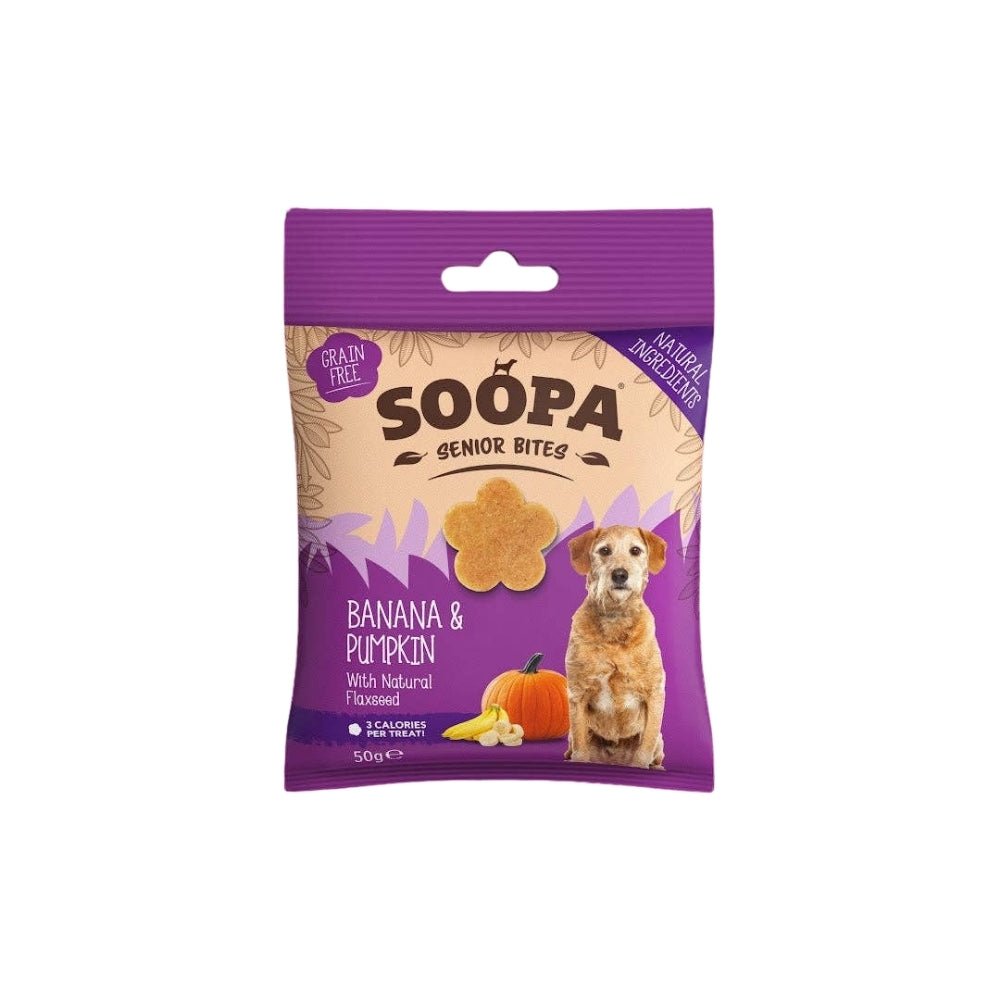 Naturliga Veganska Hälsosamma Bitar - Banan, Pumpa & Linfrö för Äldre Hundar - Dela Glada Kläder