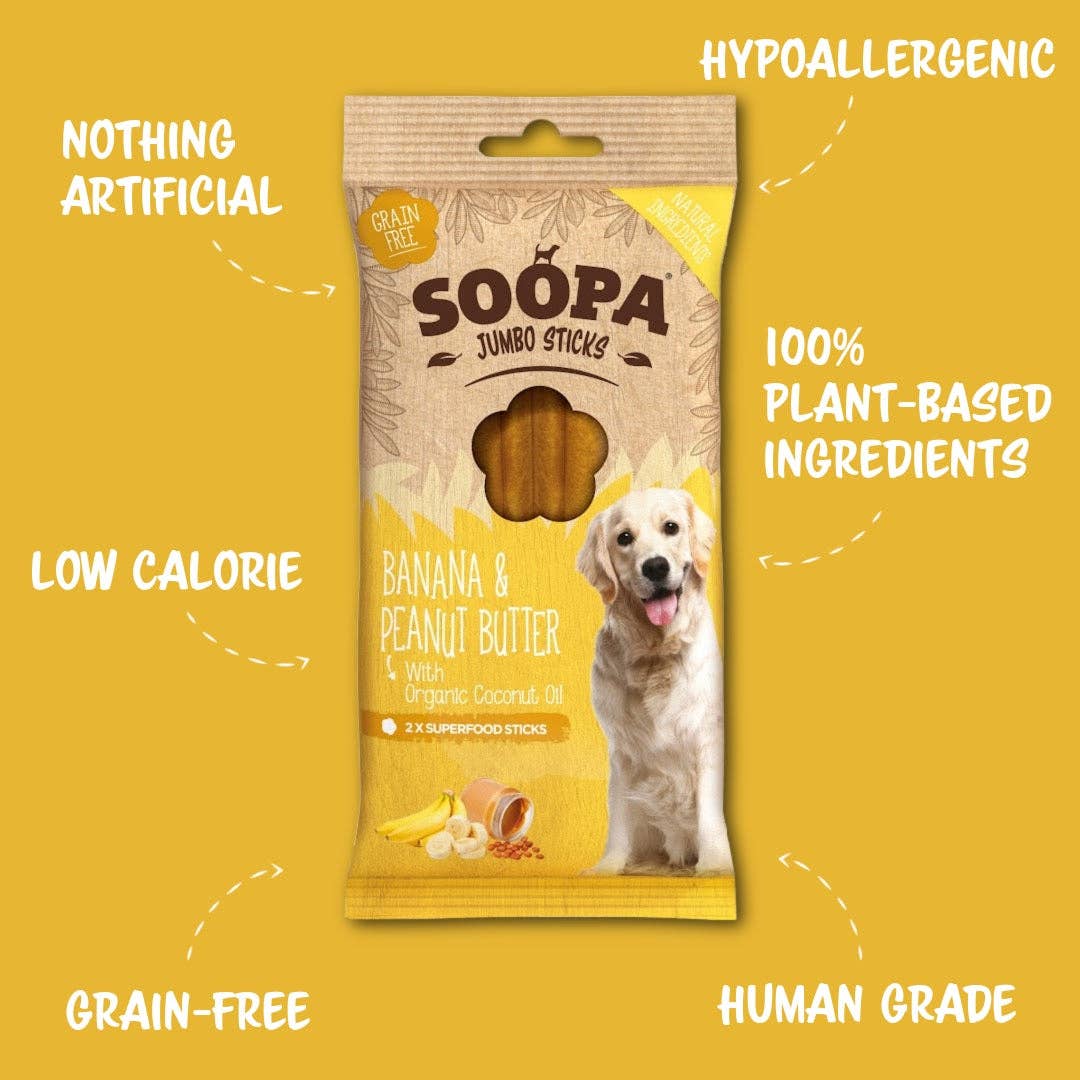 Natural Vegan Jumbo Dog Dental Treat - Banana & Peanut Butter Stick (170g) - Share Happy Outfits