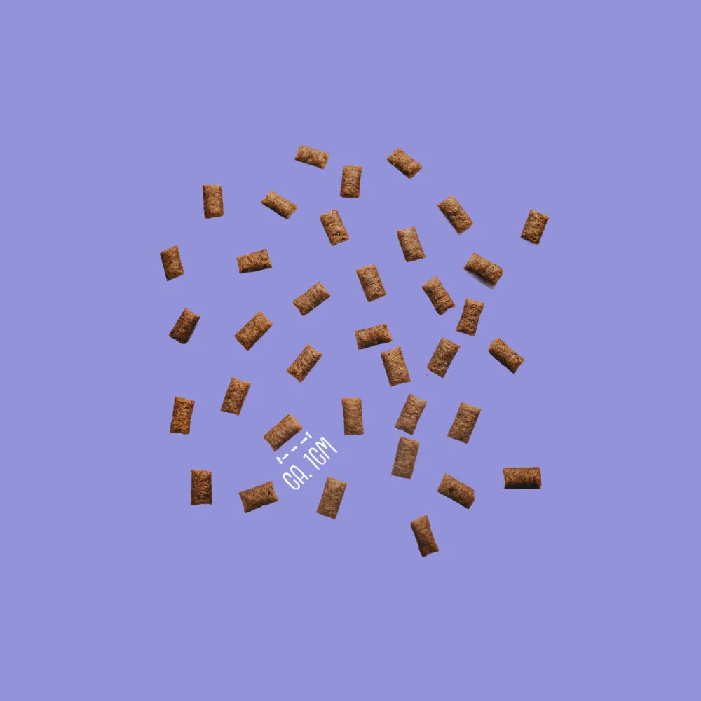 Small brown packages arranged in a circular pattern on a blue background with &