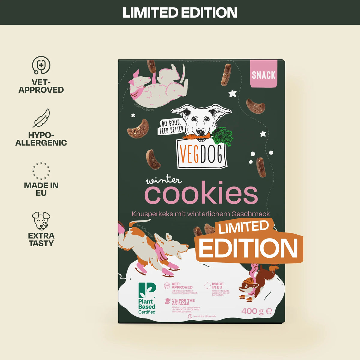 Winter Cookies - Vegan Christmas Dog Treats with Cinnamon - Limited Edition - 400g