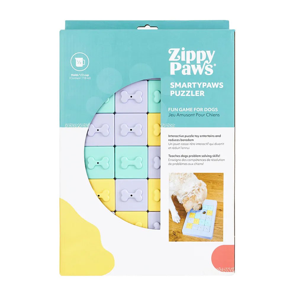 Zippy Paws Smartypaws Puzzler packaging with colorful puzzle pieces on a white background