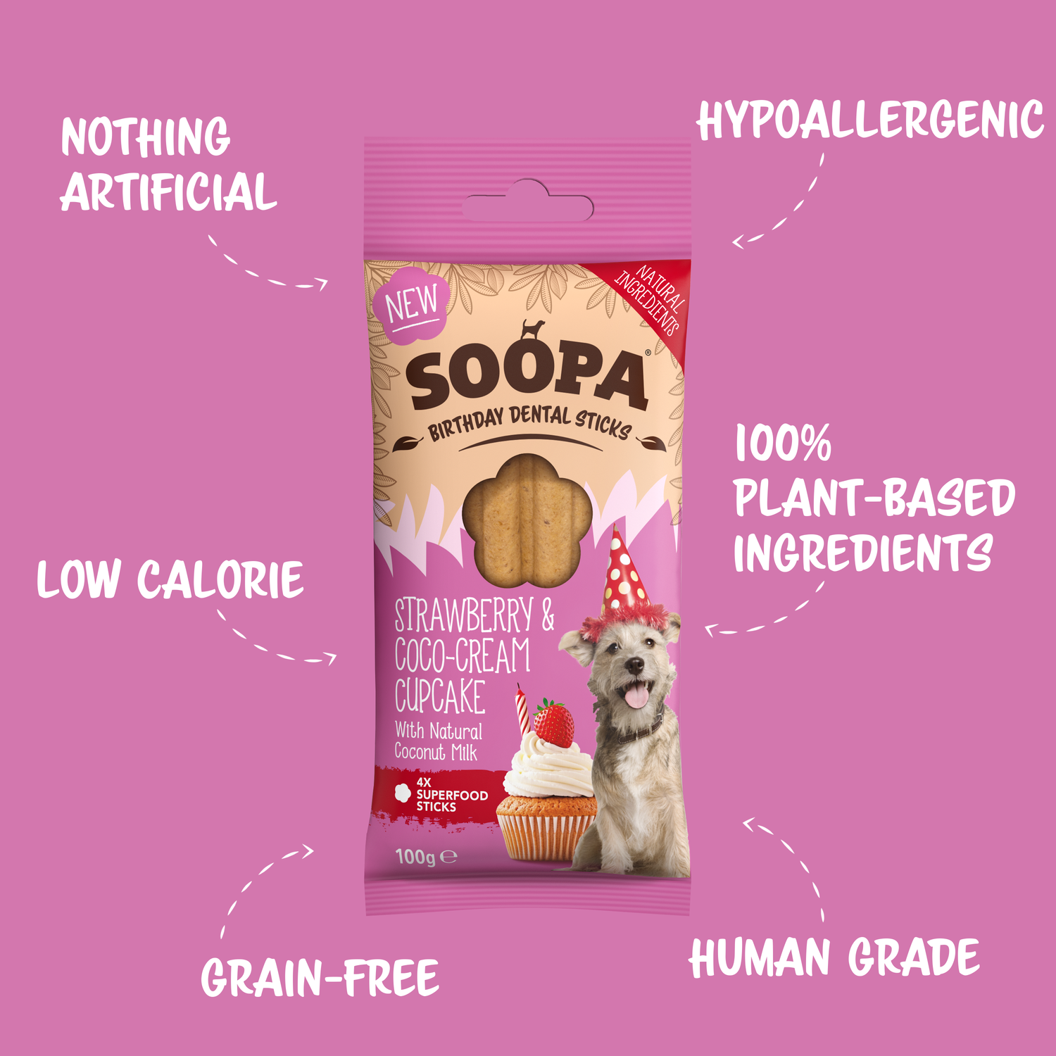Natural Vegan Dog Dental Treat - Strawberry &amp; Coco-Cream Cupcake Sticks - Share Happy Outfits