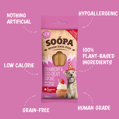 Natural Vegan Dog Dental Treat - Strawberry &amp; Coco-Cream Cupcake Sticks - Share Happy Outfits