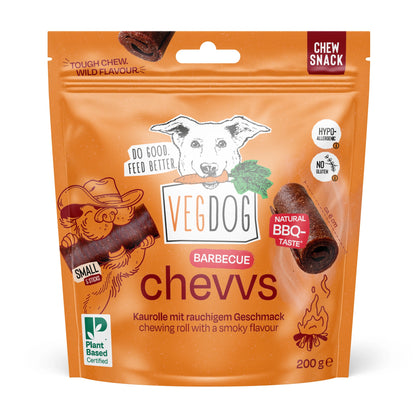 VEGDOG Chevvies Small - Vegan BBQ Dog Chews with Smoked Paprika
