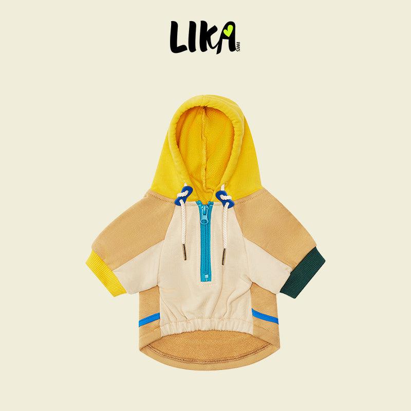 Colorblock Pure Cotton Dog Hoodie – Beige