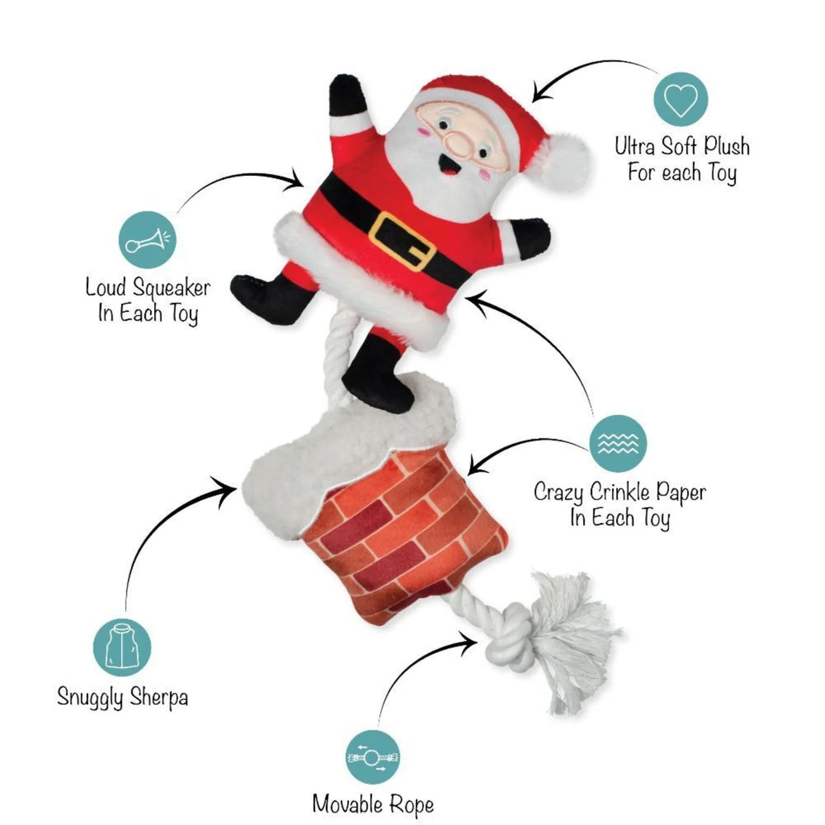 Fringe Studio Christmas Soots Me - Santa Chimney Tug Dog Toy