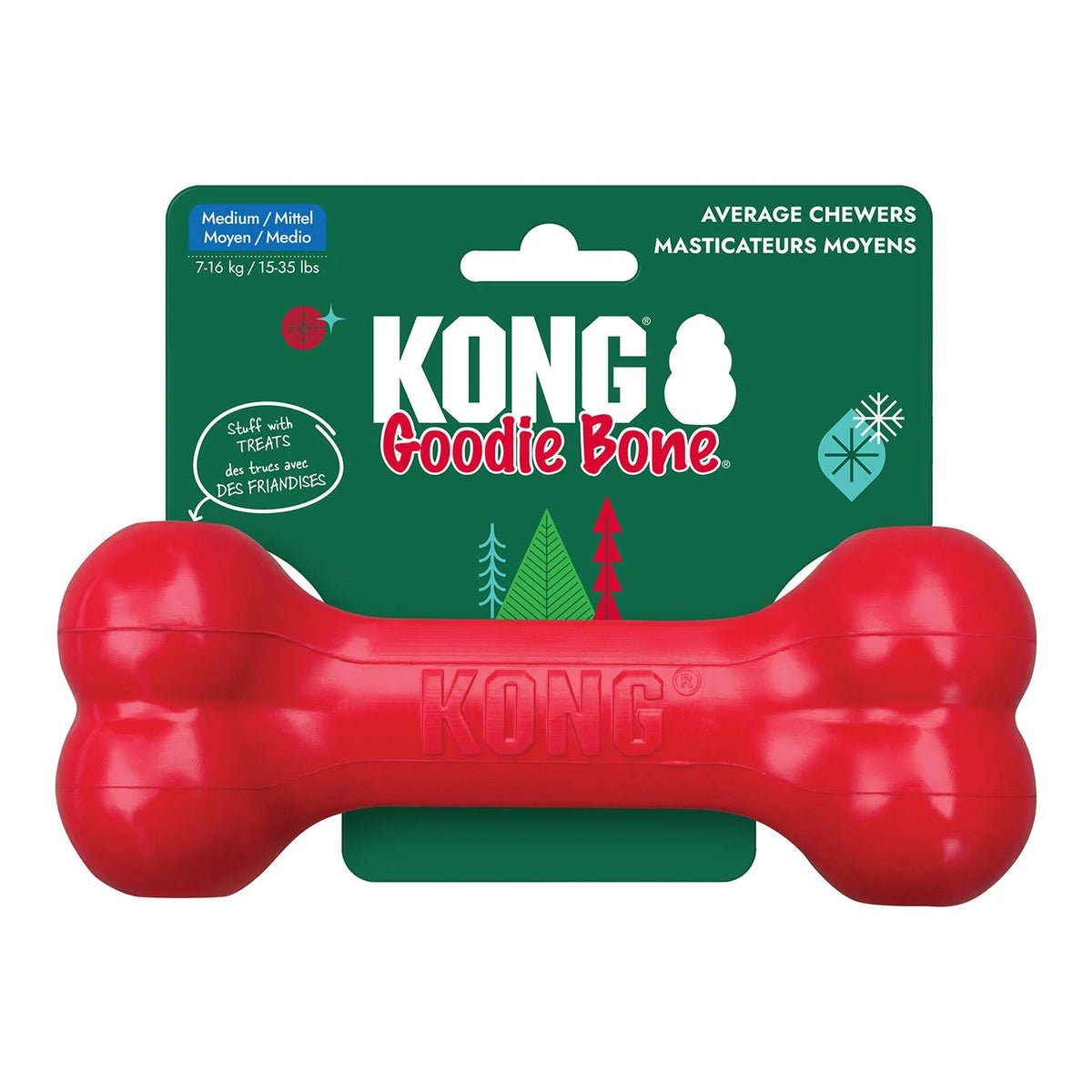 KONG Holiday Goodie Bone - Medium Natural Rubber Treat-Dispensing Dog Toy - Share Happy Outfits