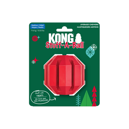 KONG Holiday Stuff-A-Ball Medium - Christmas Rubber Treat-Dispensing Dog Toy - Share Happy Outfits
