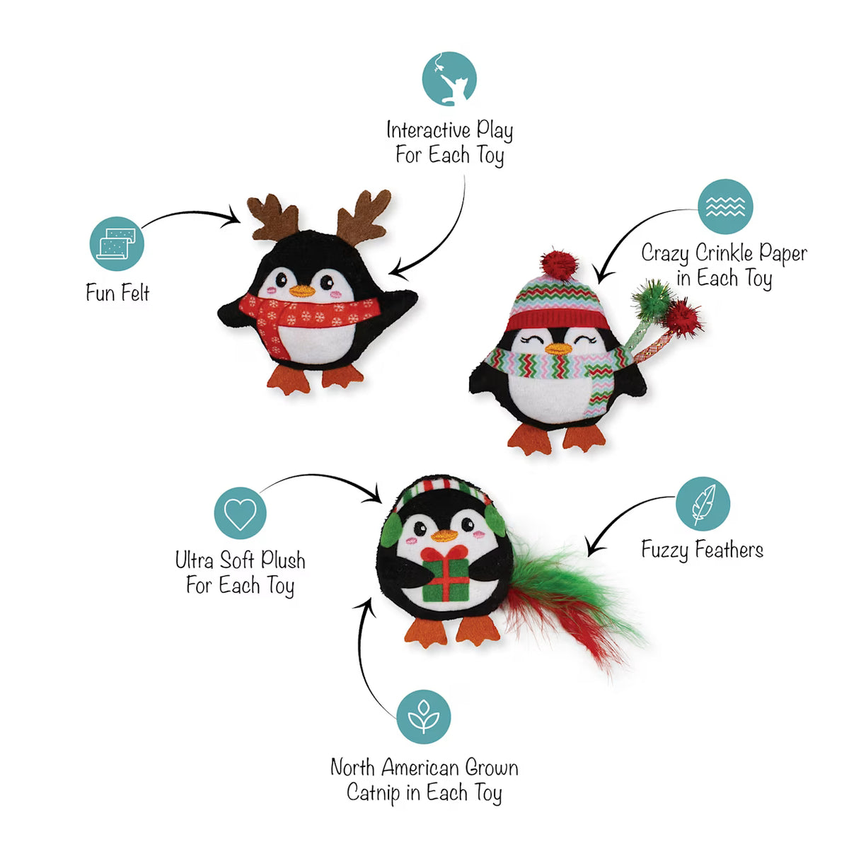 Waddle I Do Without You? - 3-Piece Christmas Penguin Cat Toy Set