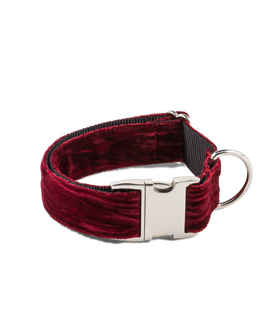 Bordeaux Biure Dog Collar – Handmade Velvet &amp; Nylon