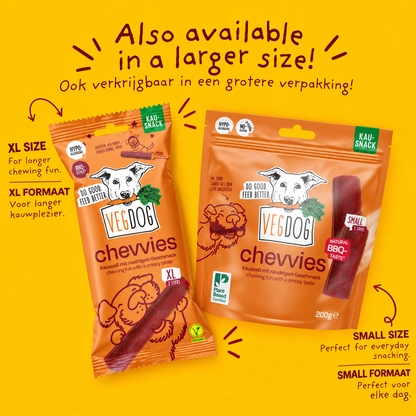 VEGDOG Chevvies Small - Vegan BBQ Dog Chews with Smoked Paprika