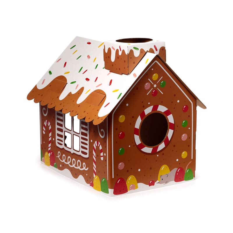 Kerst Gingerbread Lane Kattenhuis – Kartonnen Kattenhuis met Krabmat