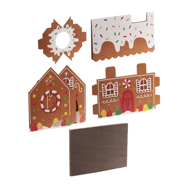Kerst Gingerbread Lane Kattenhuis – Kartonnen Kattenhuis met Krabmat