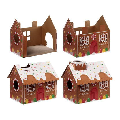 Kerst Gingerbread Lane Kattenhuis – Kartonnen Kattenhuis met Krabmat