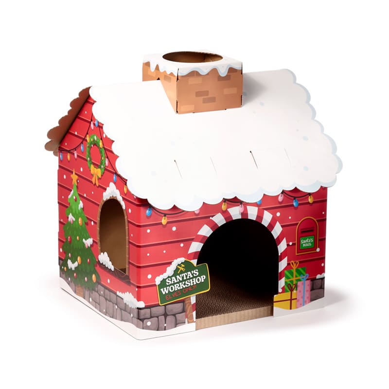 Kattenhuisje Kerstmis Santa’s Grot – 100% Kartonnen Katten Den