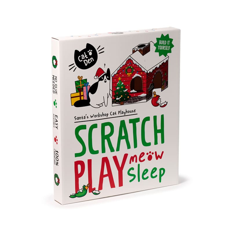 Kattenhuisje Kerstmis Santa’s Grot – 100% Kartonnen Katten Den