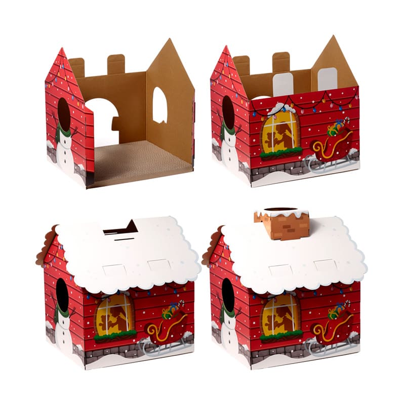 Kattenhuisje Kerstmis Santa’s Grot – 100% Kartonnen Katten Den