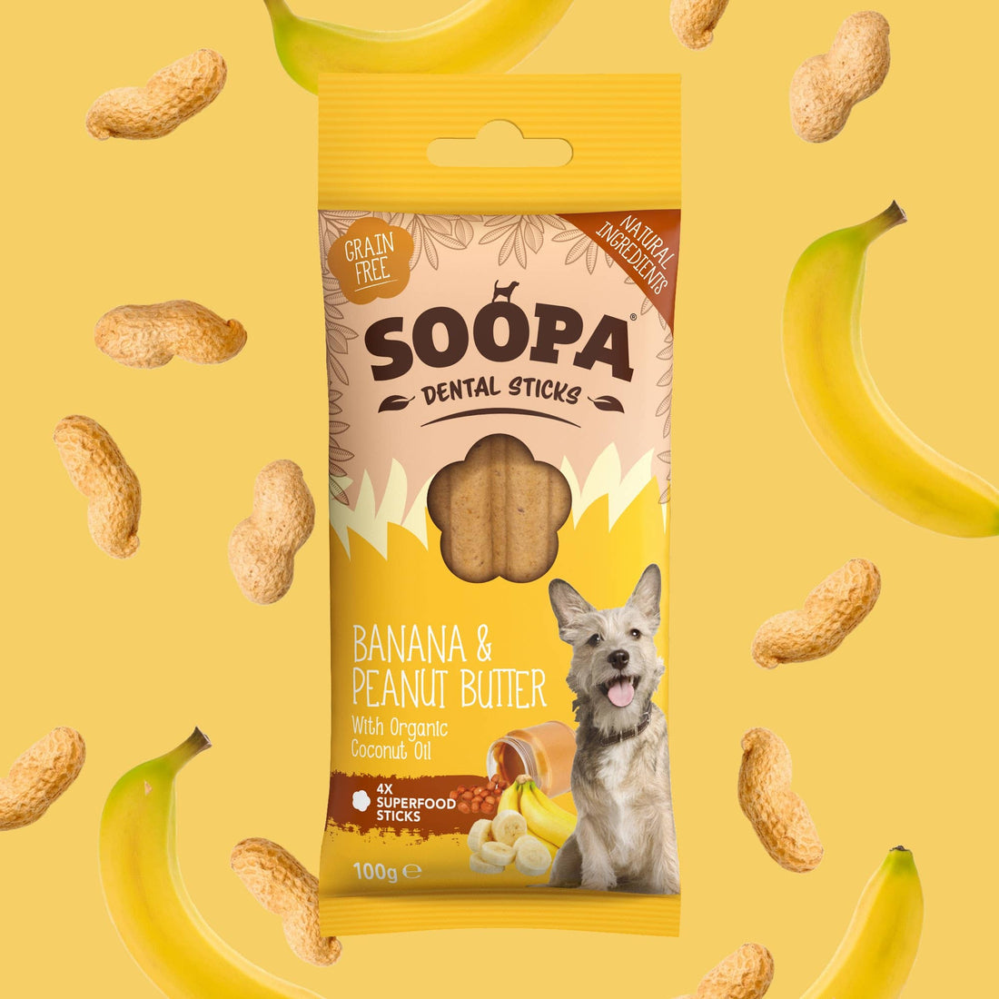 Natural Vegan Dog Dental Sticks - Banana &amp; Peanut Butter - Share Happy Outfits