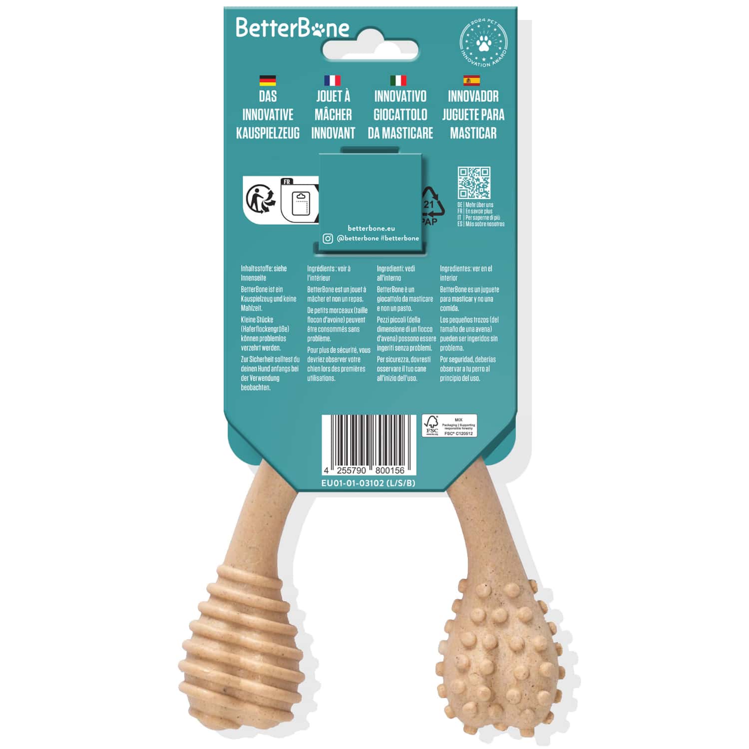 Dog toy with packaging featuring the BetterBone brand on a white background