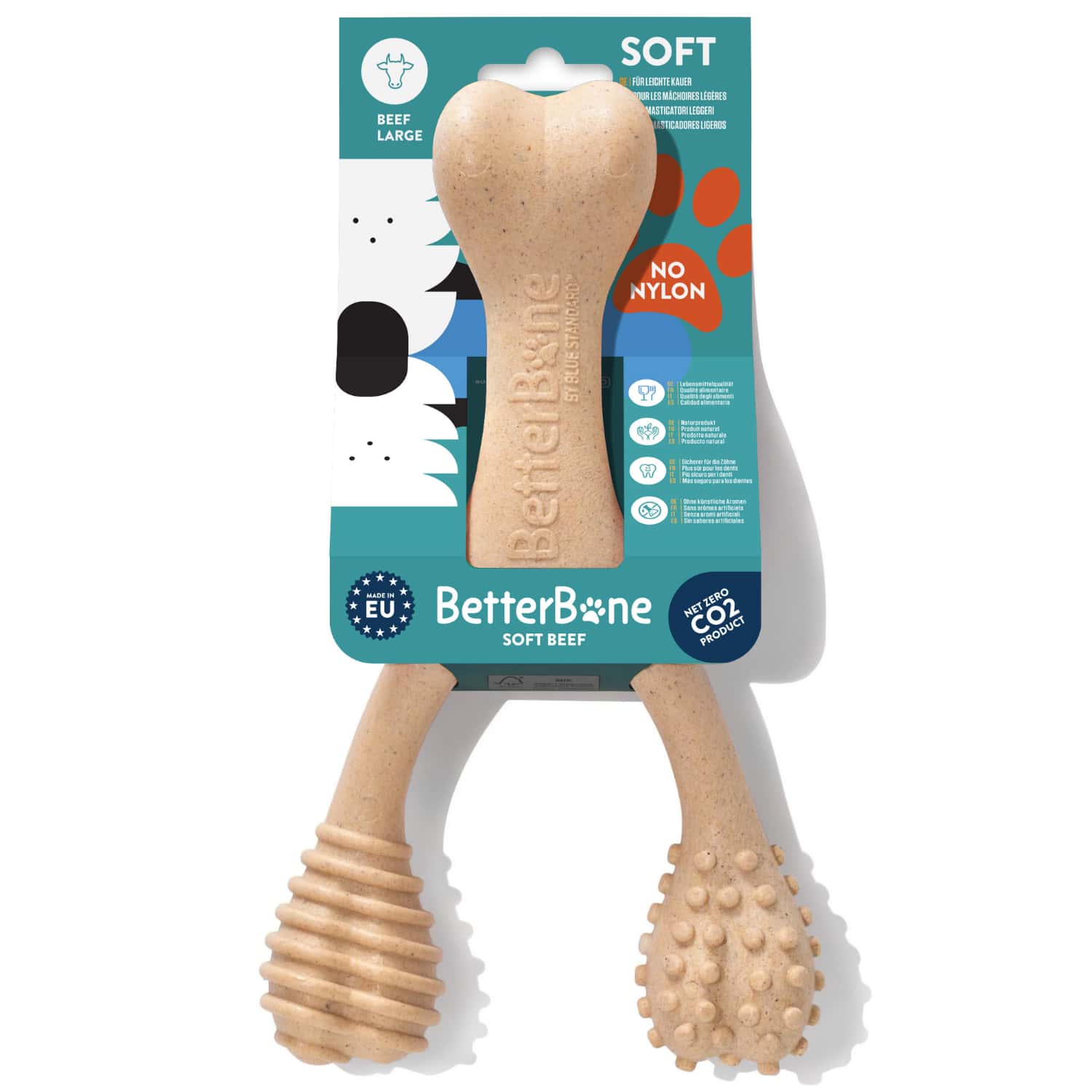 Dog chew toy with packaging labeled &
