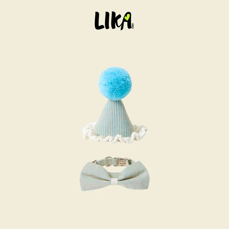 Birthday Celebration Set – Adjustable Collar, Velvet Bow &amp; Pom-Pom Hat - Share Happy Outfits