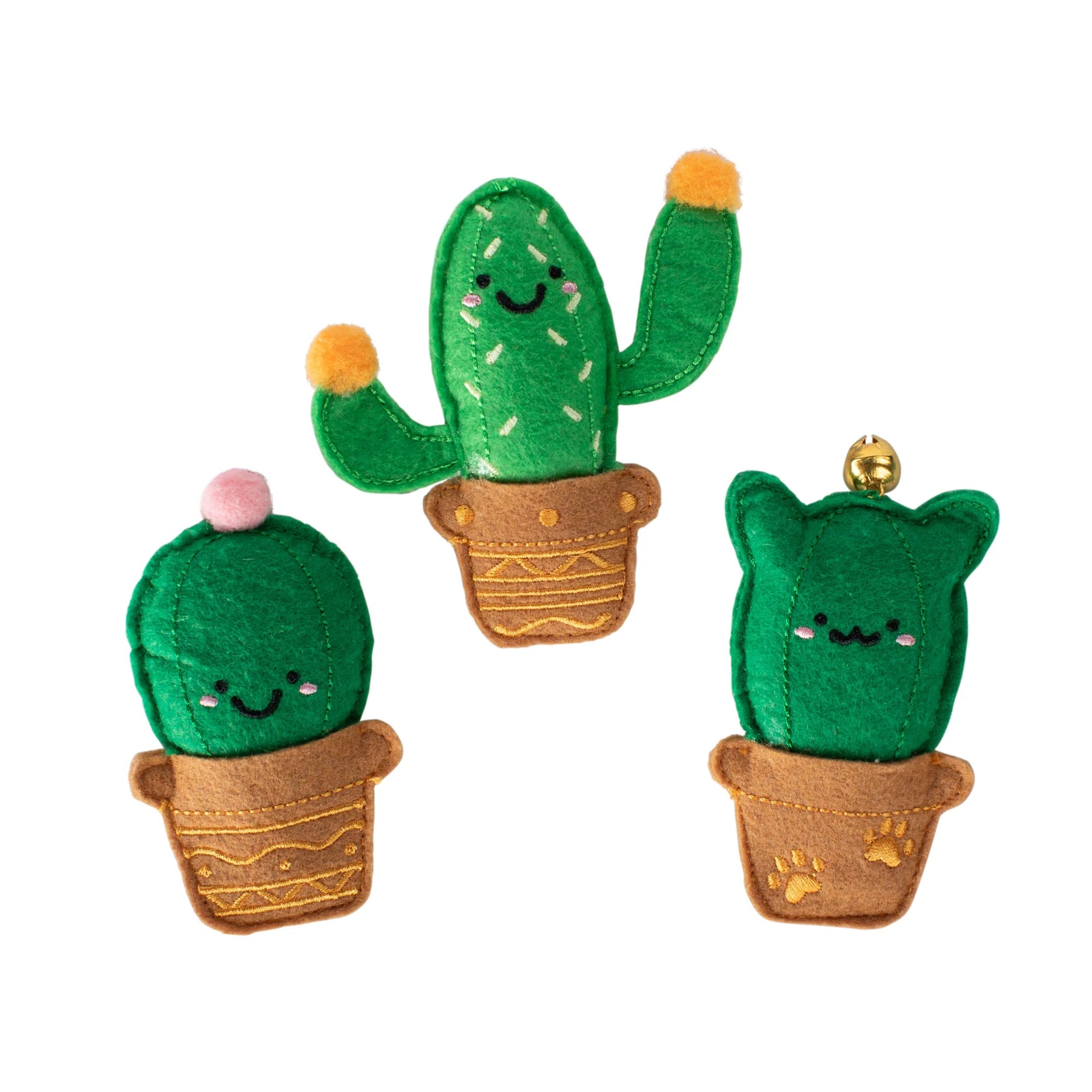 Cat-Us Friends Catnip Toy Set - Fun Cacti Crinkle, Bell and Catnip - Share Happy Outfits