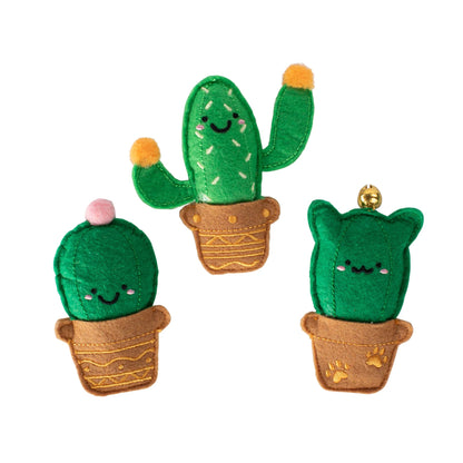 Cat-Us Friends Catnip Toy Set - Fun Cacti Crinkle, Bell and Catnip - Share Happy Outfits