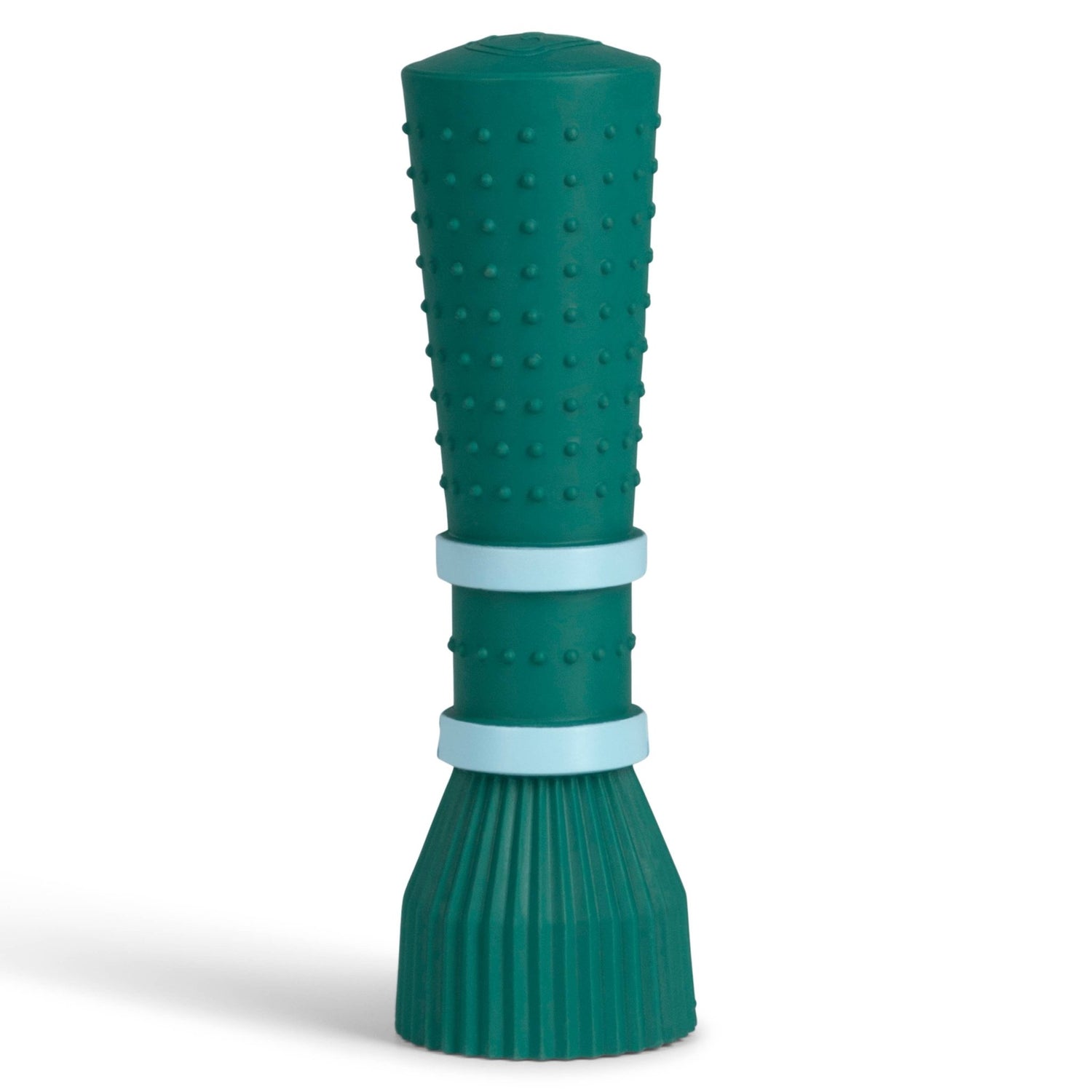 Bright  green rubber Zoomies cone dog toy with textured surface and squeaker
