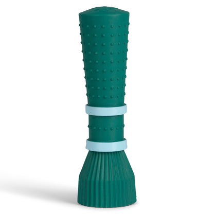 Bright  green rubber Zoomies cone dog toy with textured surface and squeaker
