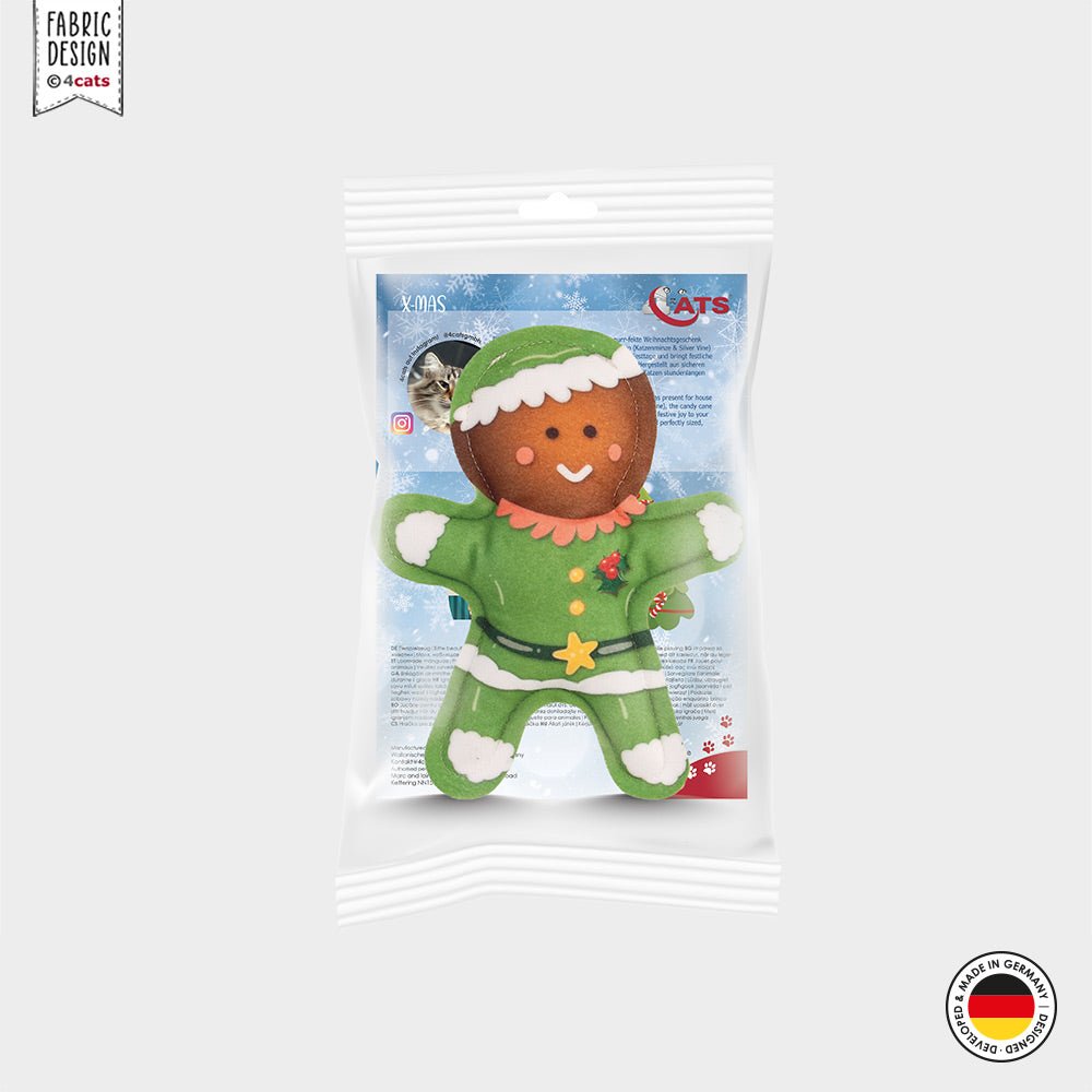 Christmas Gingerbread Elf - Catnip &amp; Silver Vine Cat Toy