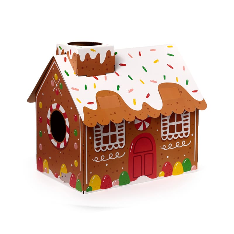 Christmas Gingerbread Lane Cat Playhouse – Cardboard Cat Den with Scratch Mat - Share Happy Outfits